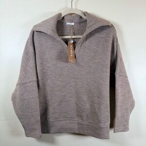 OGL Cozy Collared V-Neck Batwing Pullover Sweater Sz S Heather Taupe Cozy Chic